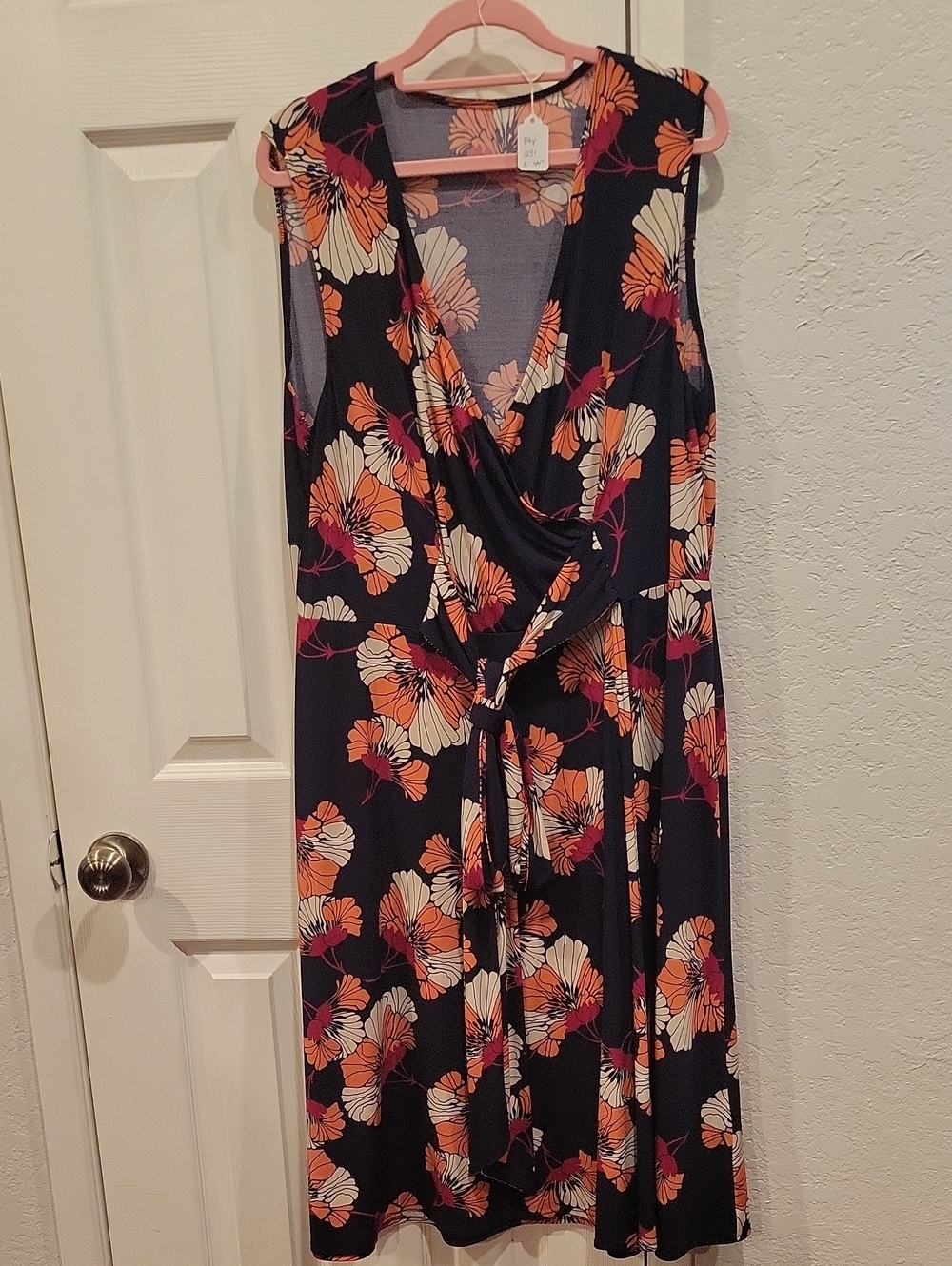 Sleeveless Navy Floral Wrap Dress - Orange & Cream Floral